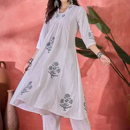 RangDeep Women Floral Printed Regular Pure Cotton Kurta with Trousers-picture-27