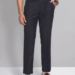 AD by Arvind Dark Navy Regular Fit Flat Front Trousers-image-71