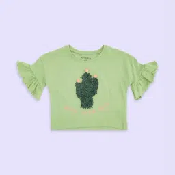 Pantaloons Junior Green Cotton Applique T-Shirt-picture-10
