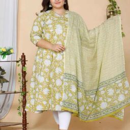 Miravan Yellow & White Cotton Printed Kurta With Dupatta-picture-10