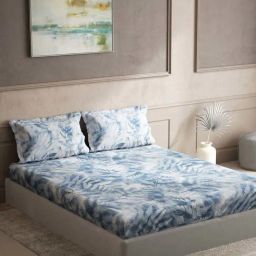 DDecor Floral Blue 136 TC Cotton King Bedsheet with 2 Pillow Covers-picture-28