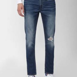 Peter England Jeans Blue Slim Fit Distressed Jeans-image-100