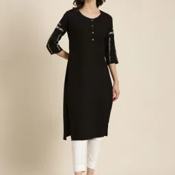 SHOWOFF Black Cotton Regular Fit Kurta-image-28