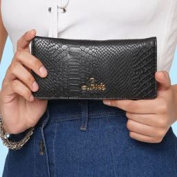 Lavie Black Textured Bi-Fold Wallet for Women-9