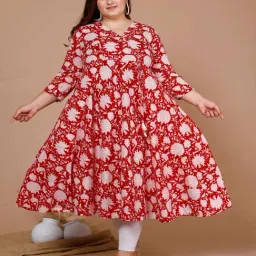 Miravan Red Cotton Printed Anarkali Kurta-image-2