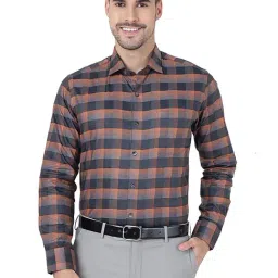Metal Orange & Black Cotton Slim Fit Checks Shirt-picture-18