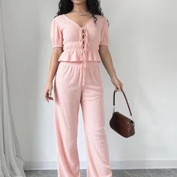 Outzidr Self-Designed V Neck Top With Trousers Co-Ords-16