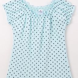 Smarty Girls 100% Cotton Half Sleeves Top Polka Dots Print - Sky Blue-image-20