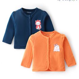 Babyoye Eco Conscious 100% Cotton Knit Full Sleeves Bunny PrintVests Pack of 2 - Blue & Orange-picture-38