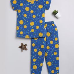 TOONYPORT Half Sleeves Moon Printed Tee With Coordinating Pajama  Night Suit - Blue-image-2
