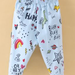 Child World Interlock Cotton Knit Full Length Dino Print Lounge Pant - Sky Blue-11