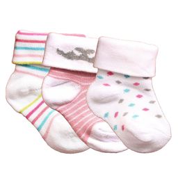 NEXT2SKIN Pack Of 3 Striped & Polka Dots Detailed Soft Cotton Socks - White & Pink-image-91