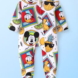 Babyhug Disney 100% Cotton Knit Full Sleeve Sleep Suit with Mickey Mouse Graphics -White-picture-10