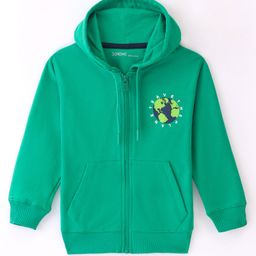 Doreme Fleece Knit Full Sleeves Hooded  Sweat Jacket with Earth Print - Green-picture-16