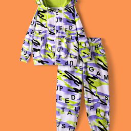 Ollington St. 100% Cotton Knit Full Sleeves Winter Wear Text & CamouflagePrinted Hooded Sweatshirt & Joggers Set with Kangaroo Pockets - White-image-32