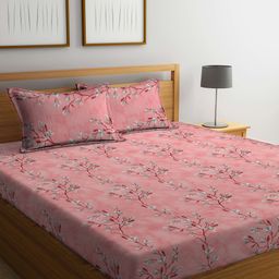 Klotthe Multicolor Floral 400 TC Pure Cotton Fitted Double Bedsheet with 2 Pillow Covers-image-84