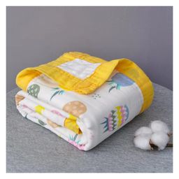 VOIDROP 6-Layer Baby Muslin Cotton Blanket110 x 110 cm Pineapple Print, Soft & Breathable for Newborns and ToddlersYellow Border, Multi-Use Swaddle Blanket-1
