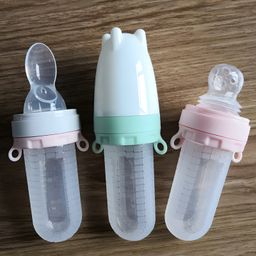 Cozy Vibes Food Grade Silicone Baby Feeding Bottle Food Cereal Rice with Spoon and Nipple Pacifier-Pack of 1-Color May Vary-14