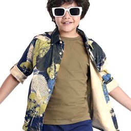 OLLINGTON ST Full Sleeves Printed Shirts with Inner Tee - Olive-image-2