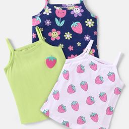 Babyhug 100% Cotton Knit Singlet Sleeves Anti Bacterial Slips with Strawberry Print Pack of 3 - Navy Blue White & Light Green-image-22