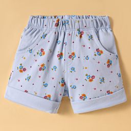 Tango Looper Knit Knee Length Shorts with Floral Print - Light Blue-18