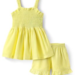 Mark & Mia Looper Knit Sleeveless Smocked Solid Color Top & Short Set with Frill Detailing - Yellow-picture-17