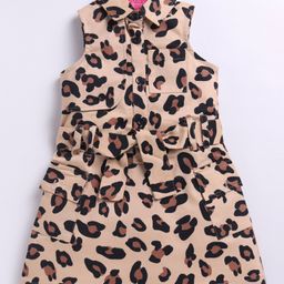 M'andy Cotton Blend Sleeveless Leopard Printed Dress - Beige-image-61