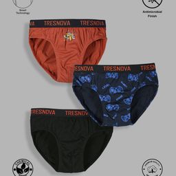 TRESNOVA Cotton Pack Of 3 Anti Microbial Finish & Smart Waistband Technology Solid & Joystick Printed Briefs - Navy Blue Orange & Black-image-19