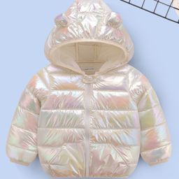 Mark & Mia Full Sleeves Padded Hooded Jacket with Glitter Print - White-picture-46