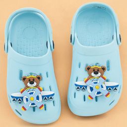Yellow Bee Perforated Clogs With Aeroplane Charms - Blue-image-87