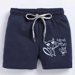 Parrot Crow Cotton Knit Friends Forever Text Printed Shorts - Navy Blue-image-63