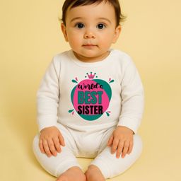 The Peppy Tend 100% Cotton Knit Raksha Bandhan Theme Full Sleeves Worlds Best Sister Text Printed Romper - White-image-36