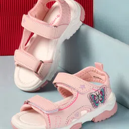 Cute Walk by Babyhug Velcro Closure Sandals With Butterfly Applique - Pink-picture-1