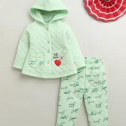 BUMZEE Knit Full Sleeves Baby Bunny Patch Detailed Hooded Top & Joggers Set - Mint Green-picture-2