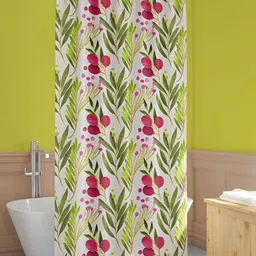 ArtzFolio White & Green Tropical Printed Waterproof Shower Curtain-image-5