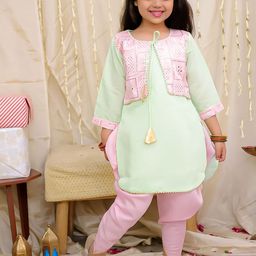 KID1 Girls Solid Embroidered Kurti with Dhoti Pants & Jacket-image-30