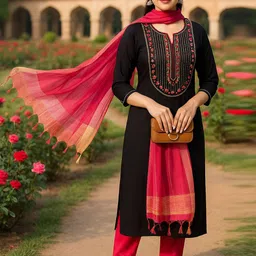 Tulsattva Floral Embroidered Notch Neck Straight Kurta With Palazzos And Dupatta-image-99