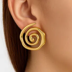 ISHTAARA Set Of 3 Stainless Steel Gold Plated Spiral Korean Studs-picture-26