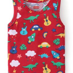 Babyhug 100% Cotton Knit Sleeveless Vests with Dino Print & Stripes Pattern Pack of 3 - Multicolor image 2