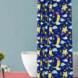 ArtzFolio Navy Blue & Yellow Printed Waterproof Shower Curtain-image-78