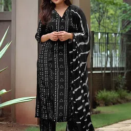 GoSriKi Bandhani Printed V-Neck Straight Kurta With Palazzo & Dupatta-picture-15
