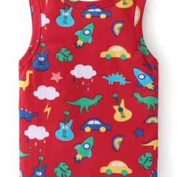 Babyhug 100% Cotton Knit Sleeveless Vests with Dino Print & Stripes Pattern Pack of 3 - Multicolor image 3