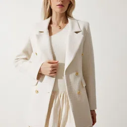 Happiness istanbul Checked Notched Lapel Double-Breasted Blazer-image-12