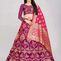 DIVASTRI Banarasi Silk Woven Design Jacquard Semi-Stitched Lehenga & Blouse With Dupatta-picture-45