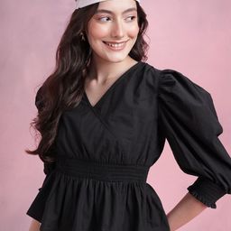 DressBerry Smocked Pure Cotton Peplum Top-image-91