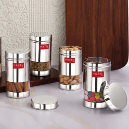 HAZEL Silver Stainless Steel Small Container (0.4 L) - Set of 4-46