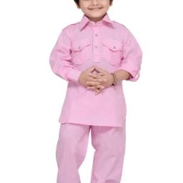 AJ Dezines Kids Pink Regular Fit Full Sleeves Kurta Set-image-2