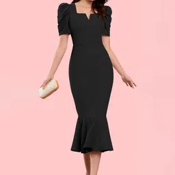 Moda Rapido Puff Sleeve Formal Sheath Midi Dress-image-46