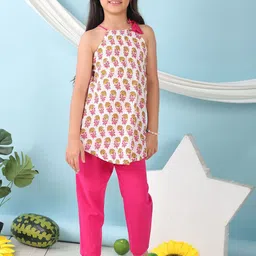 Sangria Girls Floral Printed Pure Cotton Kurti & Trousers Set-27