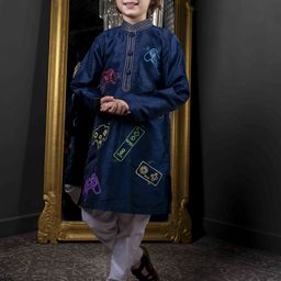 HOITY MOPPET Boys Ethnic Motifs Printed Thread Work Straight Kurta With Trousers-19